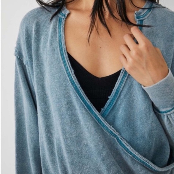 Free People Anyway Long Sleeve Tee In Deep Teal. NWT! Sz XL - Picture 2 of 14